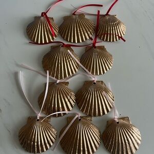 Lot of 10 Gold Shell Valentine’s Day Gift Tags with Red and Pink Ribbon